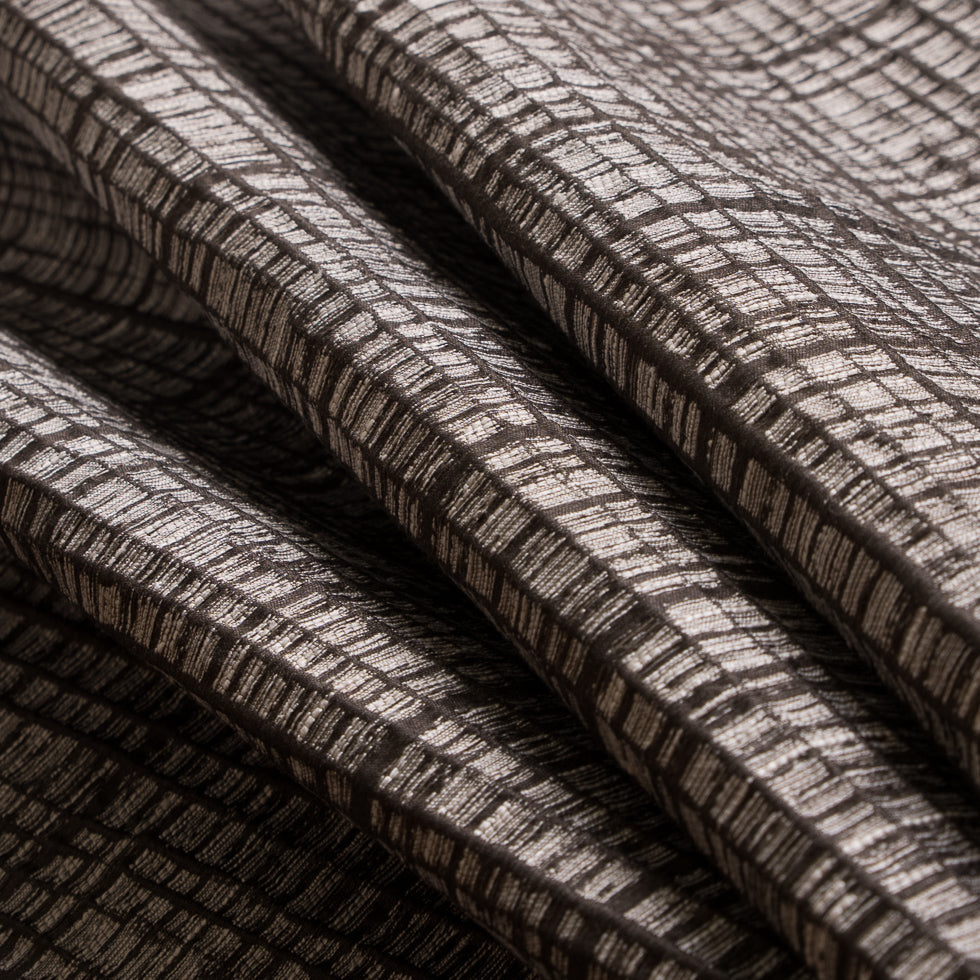 Brown Textured Grid Blended Linen Woven