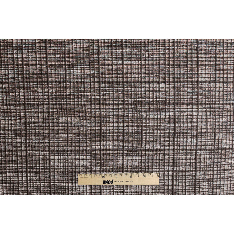 Brown Textured Grid Blended Linen Woven