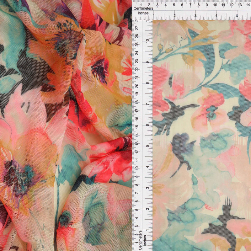 Floral Printed Mesh Watercolor Stretch