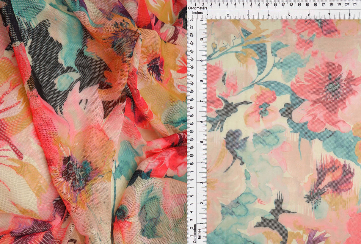 Floral Printed Mesh Watercolor Stretch