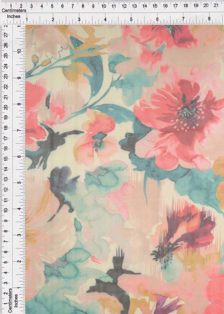 Floral Printed Mesh Watercolor Stretch