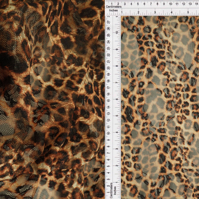 Leopard Lace Stretch Fabric Brown