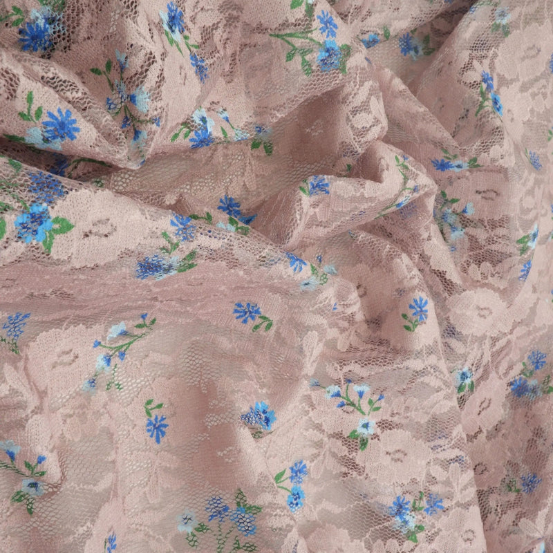 1 Yard Ditsy Printed Lace Fabric, 56/58'' Wide Polyester Spandex Blend