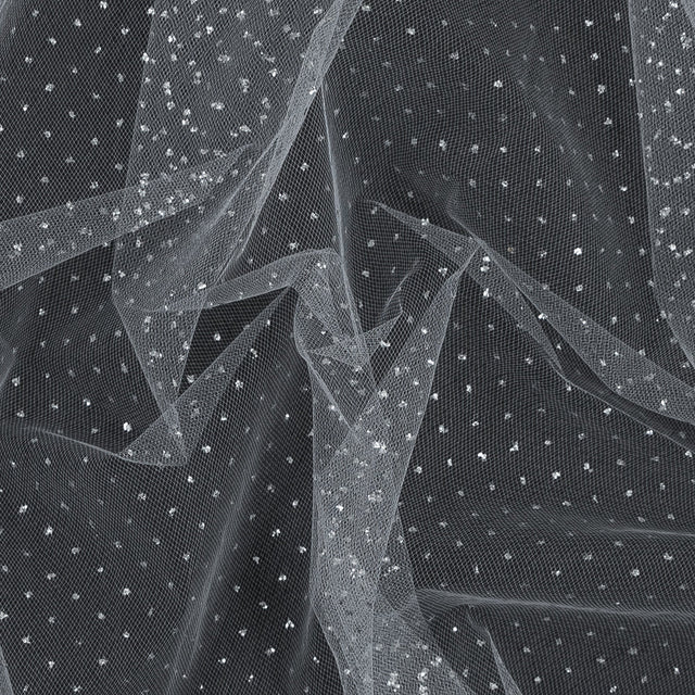 Glitter Tulle - Metallic Silver on White
