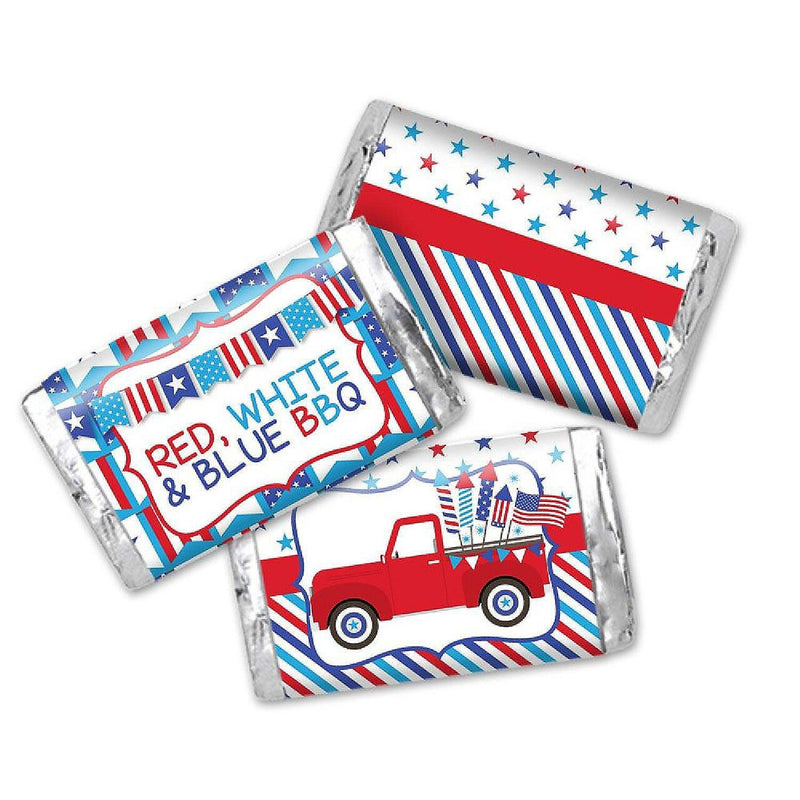 AmandaCreation Red, White & Blue BBQ Mini Candy Bar Wrappers 45 Pieces