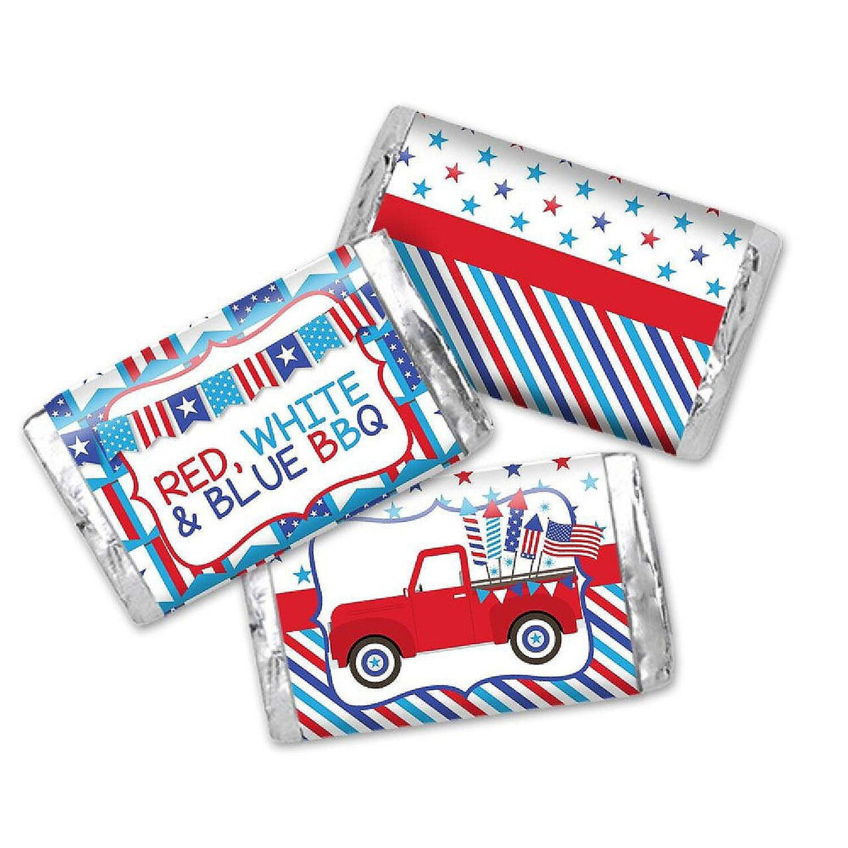 AmandaCreation Red, White & Blue BBQ Mini Candy Bar Wrappers 45 Pieces