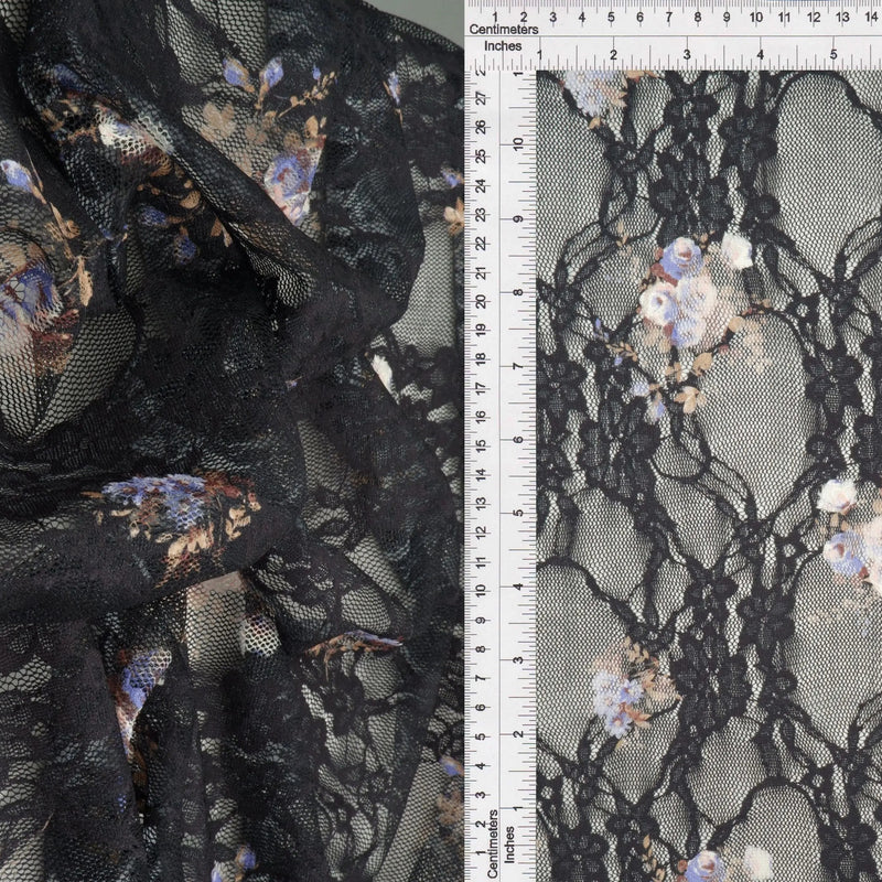 1 Yard  Lace Digital Floral Print Fabric 92% Polyester 8% Spandex Soft Stretch 56/58 Inches Wide