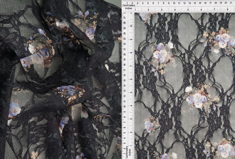 1 Yard Digital Floral Lace Fabric, 56/58? Wide Polyester Spandex Blend