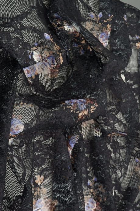 1 Yard Digital Floral Lace Fabric, 56/58? Wide Polyester Spandex Blend