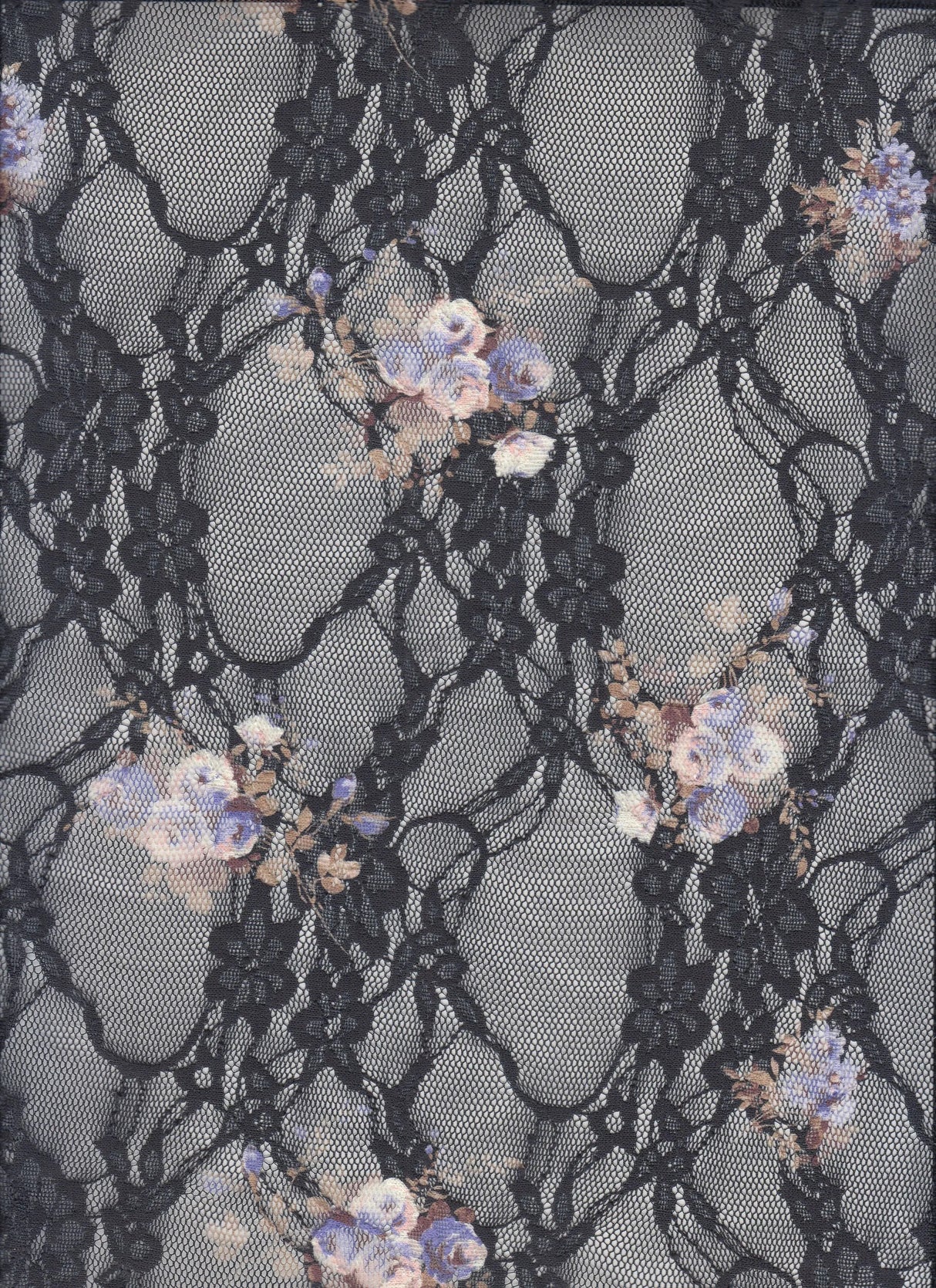 1 Yard Digital Floral Lace Fabric, 56/58? Wide Polyester Spandex Blend