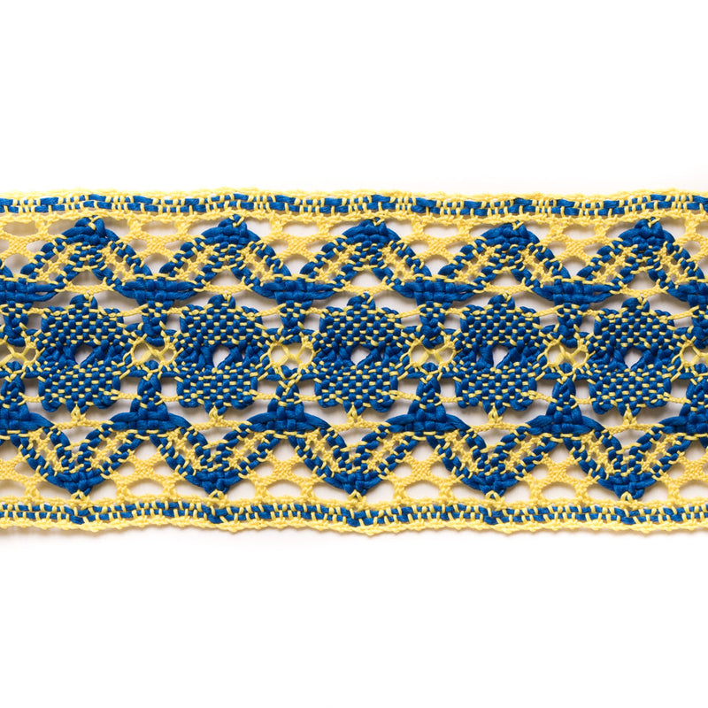 Blue/Yellow Crochet Trim - 3"