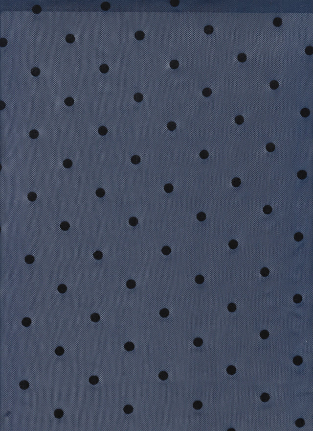 Polka Dot Flocking Mesh Fabric Navy
