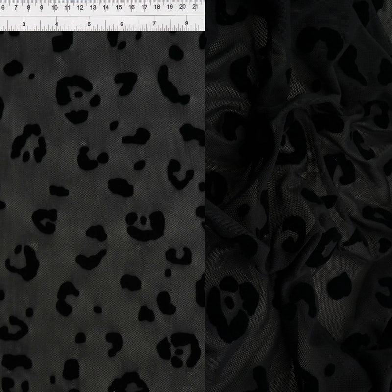 1 Yard Polyester Spandex 100 GSM Mesh Fabric Leopard Flocking Soft Stretch Sheer 56/57" Width
