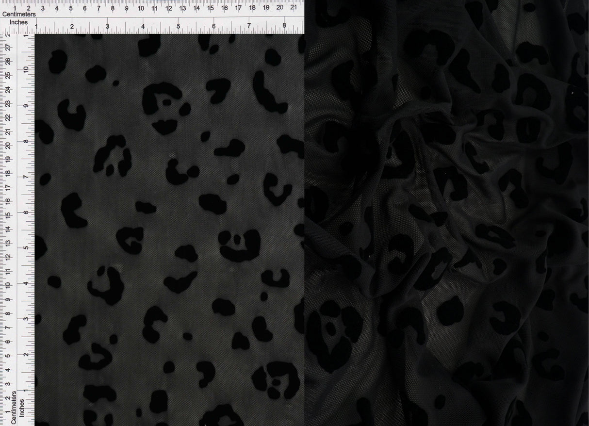 Leopard Flocking Stretch Mesh Fabric