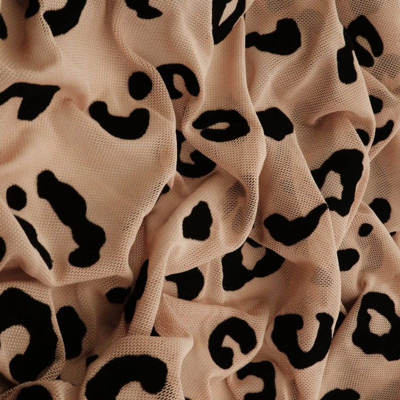 1 Yard Leopard Flocking Mesh Fabric, 56/57'' Wide Polyester Spandex Blend