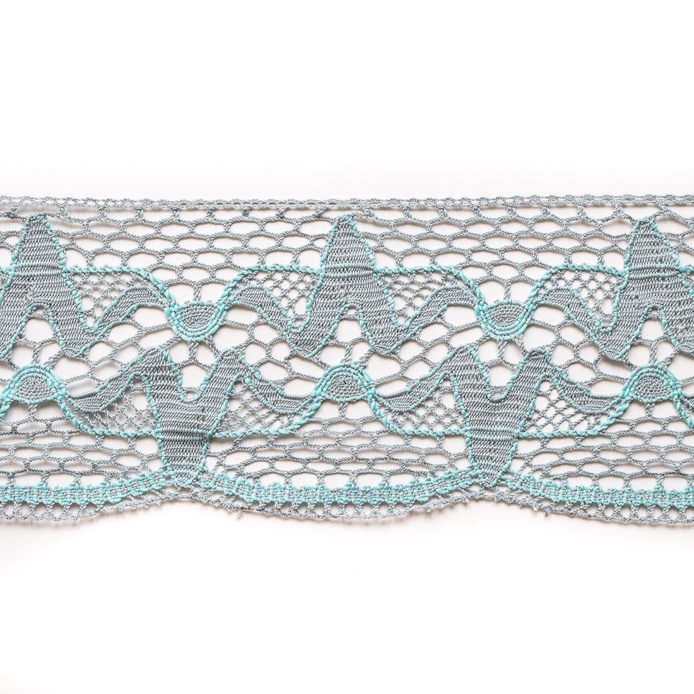 Gray and Turquoise Scalloped Crochet Trim - 6"