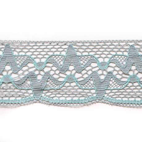 Gray and Turquoise Scalloped Crochet Trim - 6"