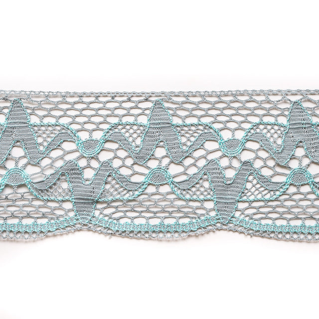 Gray and Turquoise Scalloped Crochet Trim - 6"