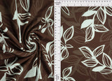 Leaf Print Brushed DTY Knit Fabric Brown