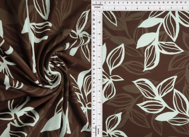 Leaf Print Brushed DTY Knit Fabric Brown