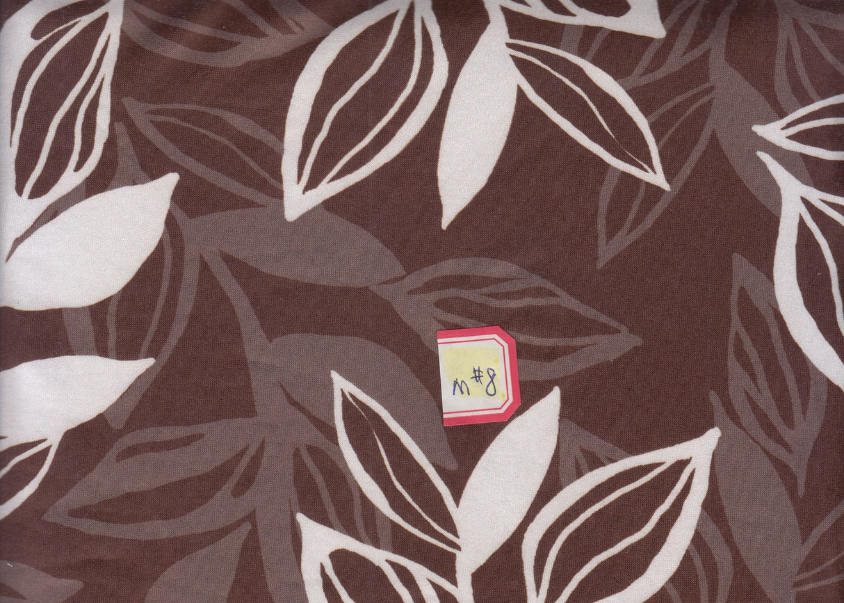 Leaf Print Brushed DTY Knit Fabric Brown