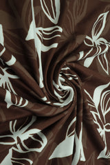 Leaf Print Brushed DTY Knit Fabric Brown