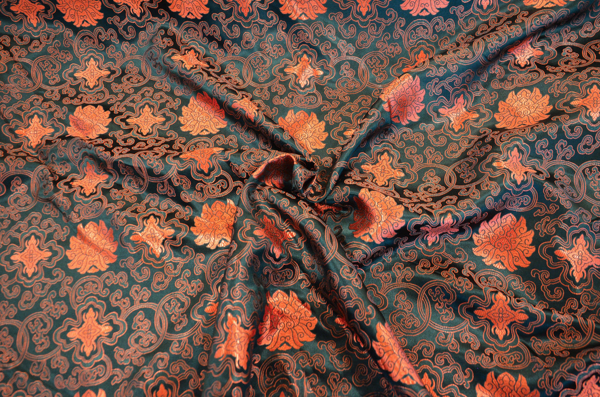 Chinese Medallion Brocade Polyester Fabric - Medallion Jacquard, 48" Width (1 Yard)