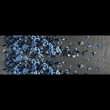 Royal Blue and Sea Foam Novelty Floral Embroidered Mesh