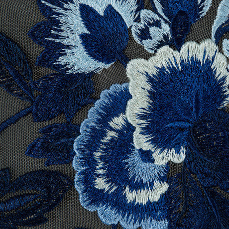 Royal Blue and Sea Foam Novelty Floral Embroidered Mesh