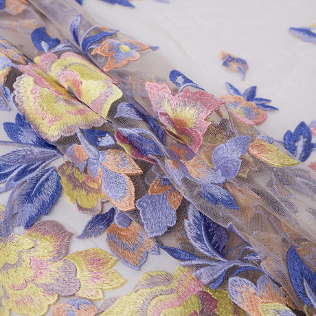 Lavender and Yellow Novelty Floral Embroidered Mesh