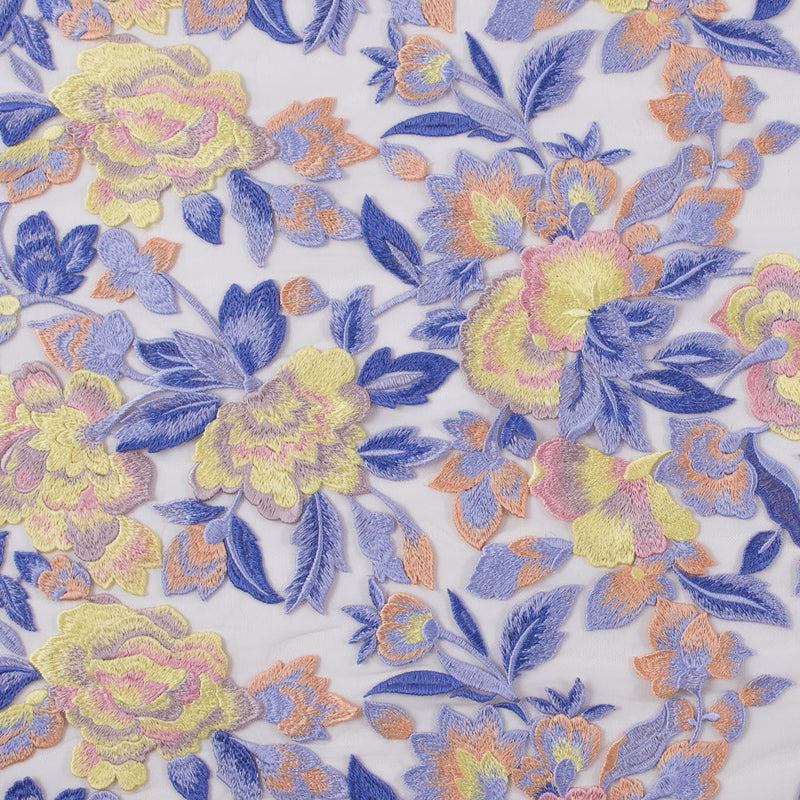 Lavender and Yellow Novelty Floral Embroidered Mesh