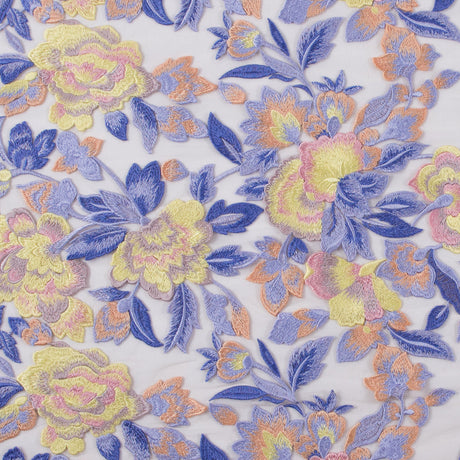 Lavender and Yellow Novelty Floral Embroidered Mesh