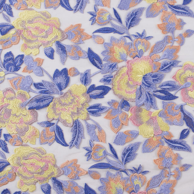 Lavender and Yellow Novelty Floral Embroidered Mesh