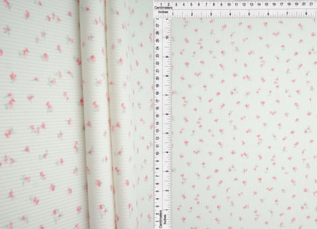 1 yarda de tela de punto acanalado con estampado pequeño y tacto algodón, textura 2x2, suave y elástica, poliéster spandex, 58/59 pulgadas de ancho