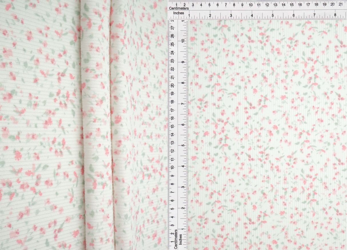 Ditsy Print Cotton-Feel Rib Knit Rose