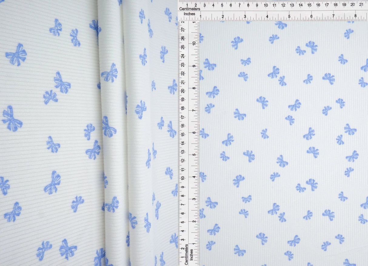 1 Yard Bow Print 2x2 Rib Knit Fabric Cotton Feel Stretch Polyester Spandex 58 Inch for Apparel