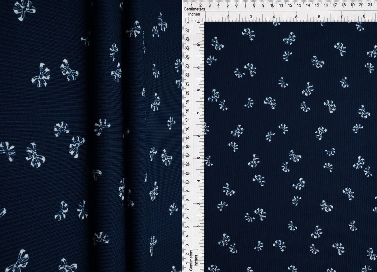1 Yard Bow Print 2x2 Rib Knit Fabric Cotton Feel Stretch Polyester Spandex 58 Inch for Apparel