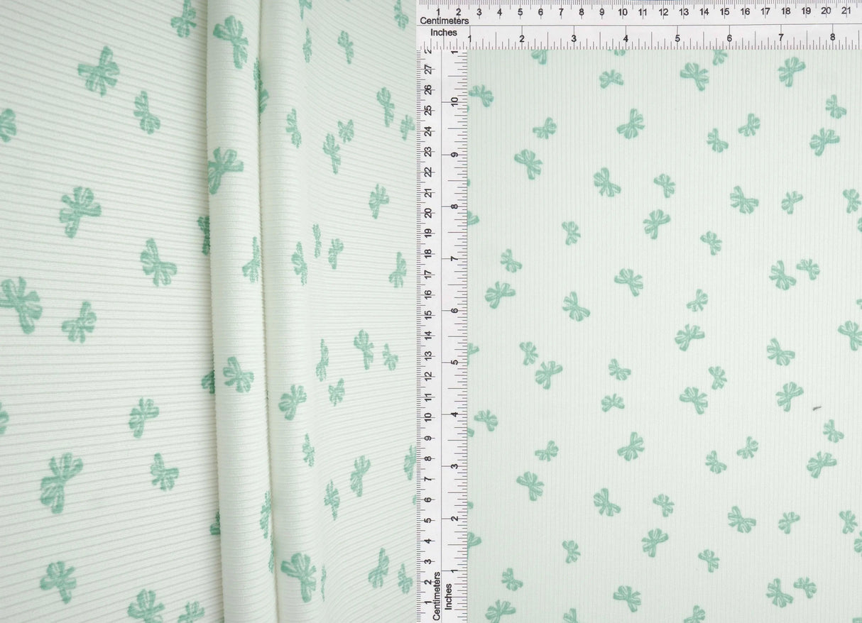 1 Yard Bow Print 2x2 Rib Knit Fabric Cotton Feel Stretch Polyester Spandex 58 Inch for Apparel
