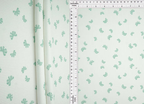 1 Yard Bow Print 2x2 Rib Knit Fabric Cotton Feel Stretch Polyester Spandex 58 Inch for Apparel