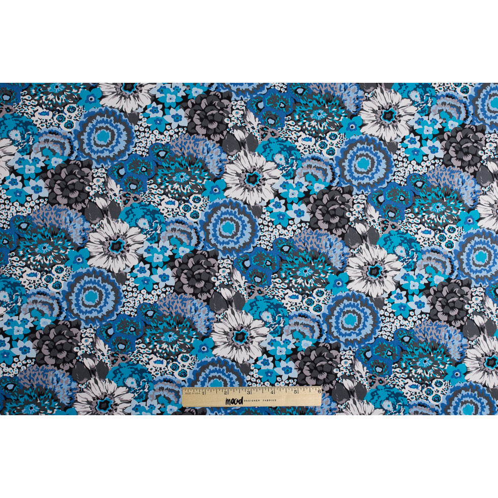 Blue/Gray Floral Combed Cotton Sateen