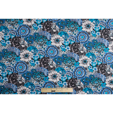 Blue/Gray Floral Combed Cotton Sateen