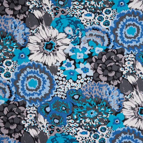 Blue/Gray Floral Combed Cotton Sateen