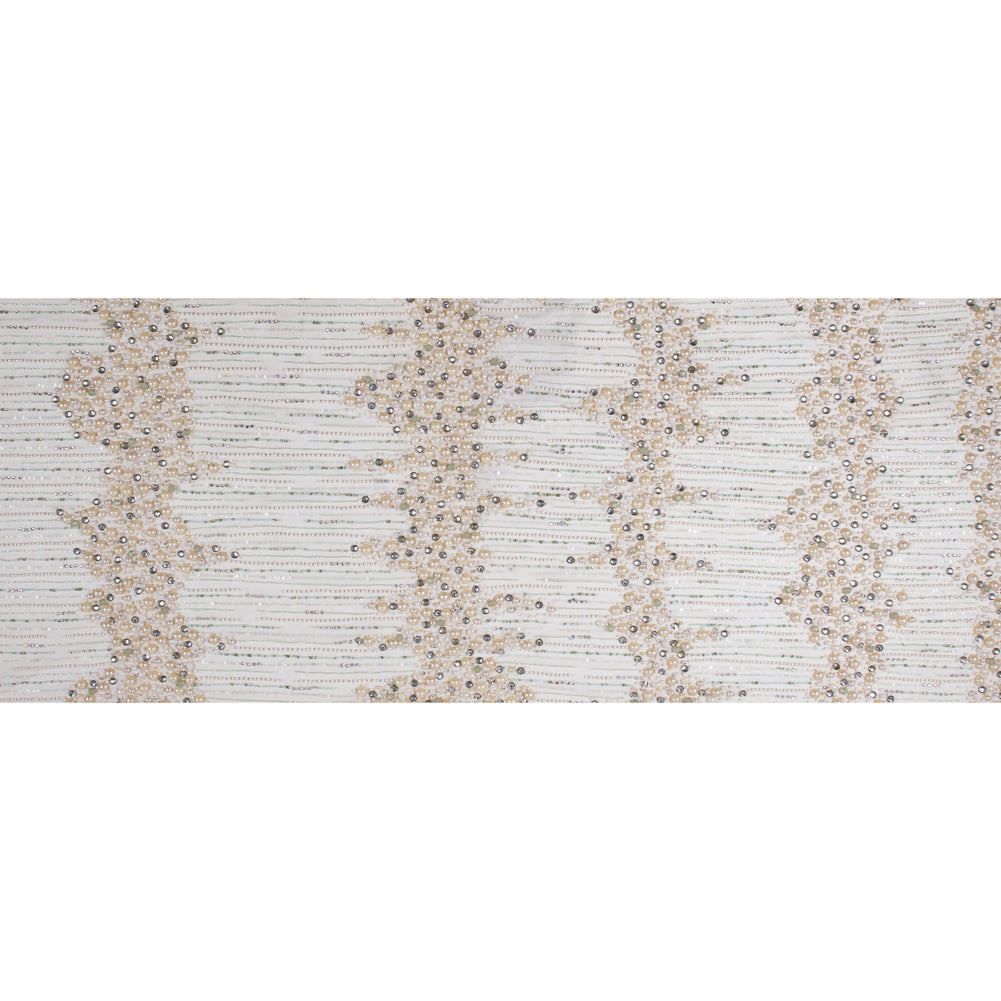 Fancy Beaded Tulle - Champagne and Mint