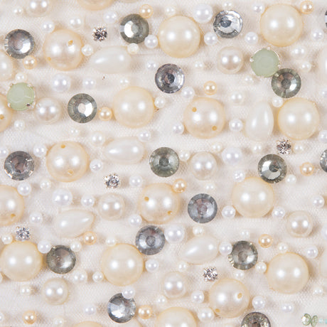 Fancy Beaded Tulle - Champagne and Mint