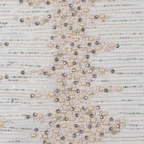 Fancy Beaded Tulle - Champagne and Mint