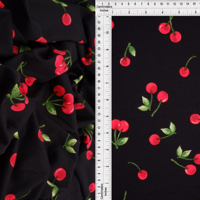 Cherry Print DTY Brushed Knit Fabric