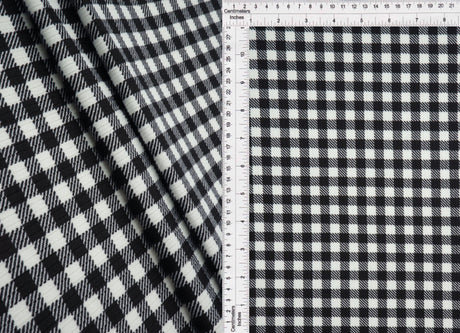 Gingham Print Rib Knit Fabric