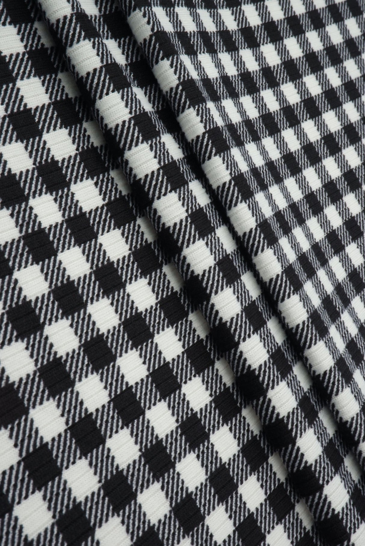 Gingham Print Rib Knit Fabric