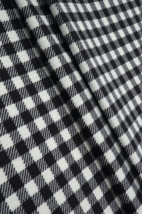 Gingham Print Rib Knit Fabric
