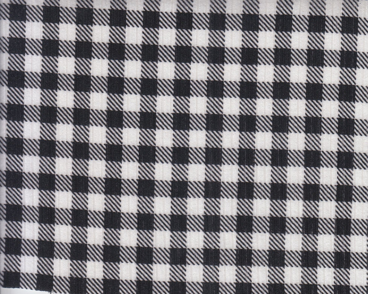 Gingham Print Rib Knit Fabric